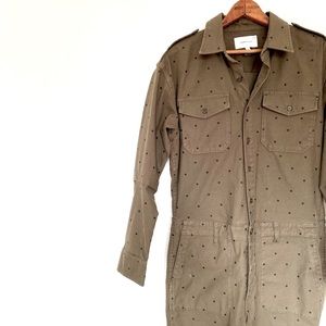 Current / Elliot womens jumpsuit green with black polka dots military style